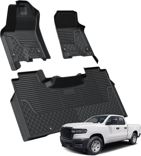 LASFIT Floor Mats for Ram 1500 Crew Cab 2025 2026 with Rear Under-Seat Factory Storage Bucket Seat, All Weather TPE Custom Fit Car Mats Floor Liners 1st & 2nd Row, Black