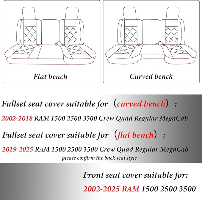 Coverado Car Seat Covers Full Set, Leather RAM 1500 Seat Covers Protectors Compatible with 2002-2025 Dodge RAM 1500 2500 3500 Crew Double Mega Quad Cab with Flat Bench, Blue