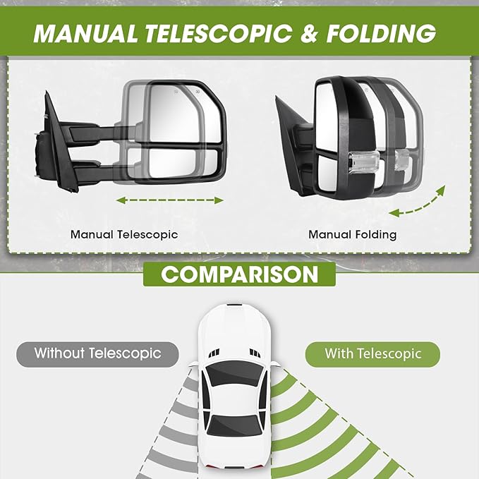 Towing Mirrors for 2015-2020 F150 Ford Pickup with Turn Signal & Running Lights Heated Power Glass