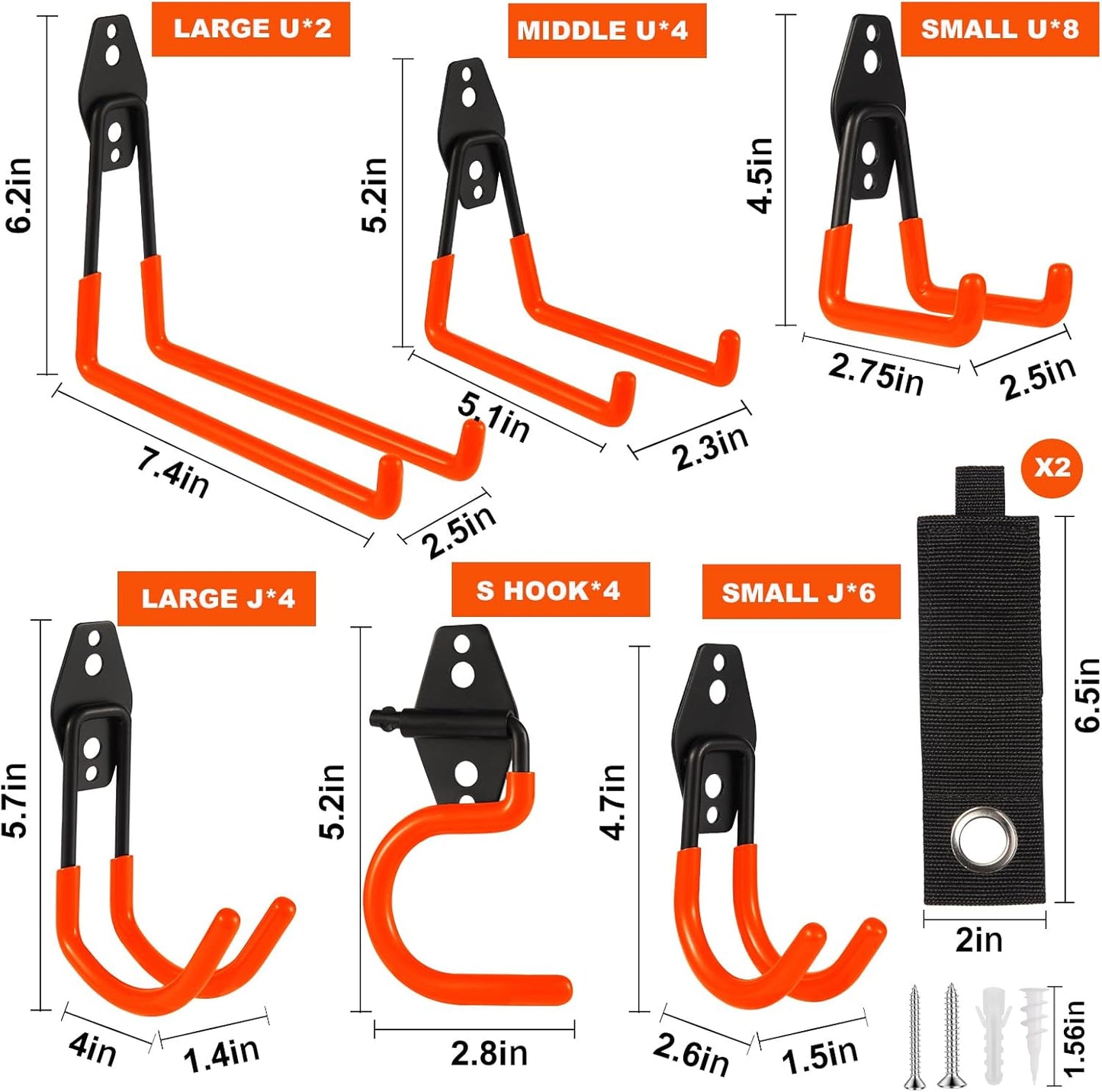 Garage Hook Heavy Duty Wall Storage Hangers, 30 Pack Garage Storage Hooks Steel Tool Orange for Ladders, Ropes, Garden Tools