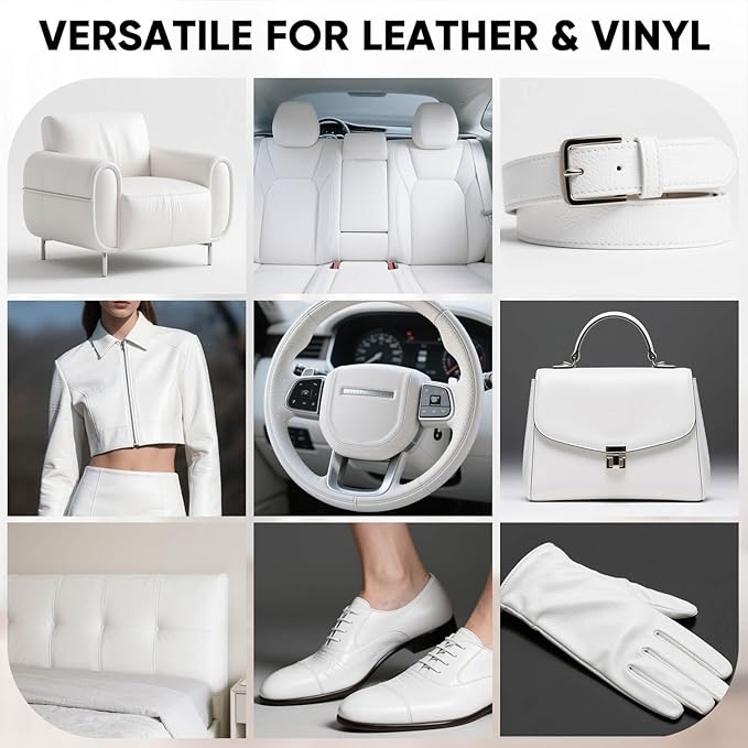 Leather Recoloring Balm - Scratch Repair & Color Restore Kit for Faded Leather, Leather Couch & Car Seats - 10OZ Leather Restorer Balm for Furniture, Auto Interior, Vinyl, Accessories (White)