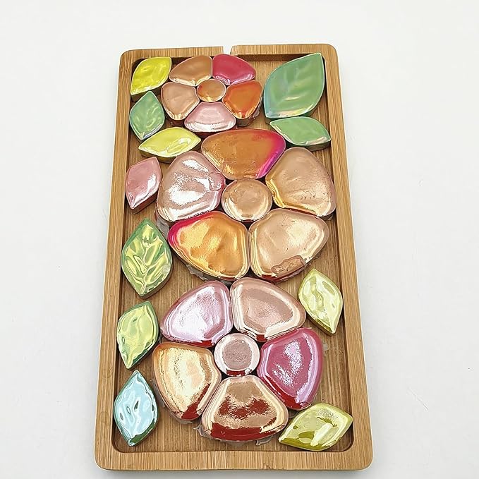 1.1LB Random Iridescent Leaves Ceramics Mosaic Tiles, Making Creative 3 Size Ceramic Mosaic Pieces for DIY Craft,Flowerpots, Vases, Cups, Garden Decor Mosaic Making Supplies (Flowers + Leaves)