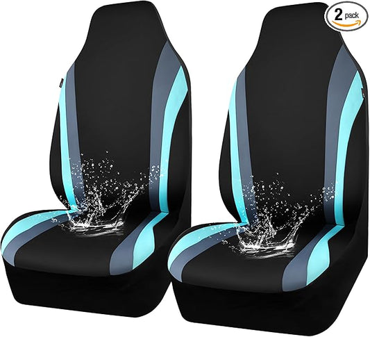 CAR PASS AquaShield Neoprene Waterproof Car Seat Covers Front Seats Only, High Back Bucket Seat Covers,Airbag Compatible,Seat Covers for Women Girl, Universal Fit for Auto Truck Van SUV (Black Mint)