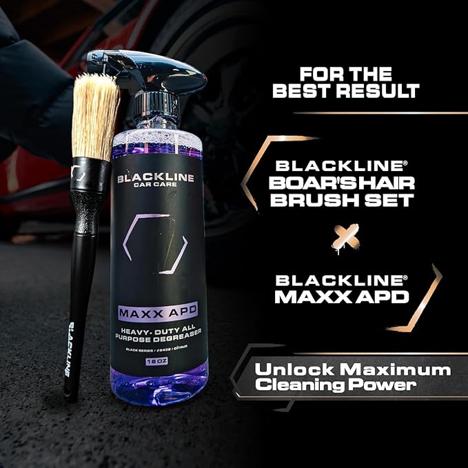 Blackline Car Care Boar Hair Brushes- Luxury Car Detailing Brush Set for Interior and Exterior - Best Auto Detailing Brushes - Premium Hair Car Detailing Brushes (Boars Hair Bristles)