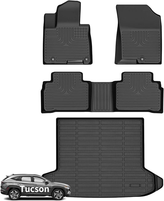 Wayhigh-for 2022 2023 2024 2025 Hyundai Tucson (Non Hybrid) All Weather Floor Mats and Cargo Liner Set TPE Car Mats Waterproof Heavy Duty Rubber Floor Liners Tucson Accessories- Black