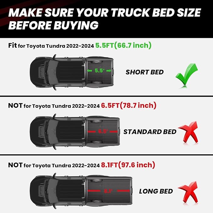 LASFIT Bed Mat for Toyota Tundra 2022-2026 5.5FT/5.5' Truck Bed, All Weather 5.5 FT Bed Liner for Toyota Tundra 2026 2025 2024 2023 2022 Accessories TPE Trunk Mat Cargo Mat (Not Fit Drop-in Liners)