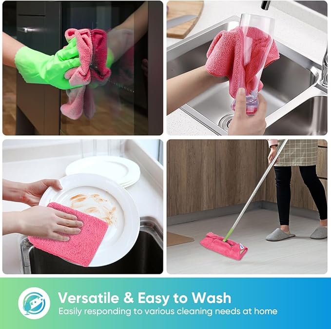HOMEXCEL Pink Microfiber Cleaning Cloth, 12 Pack Premium Microfiber Towels for Cars, Lint Free, Scratch-Free, Highly Absorbent, Reusable Cleaning Rags for Car, Household, Kitchen, Window, 11.5"X11.5"