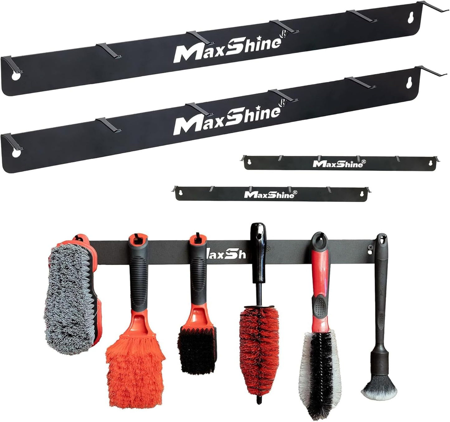 Maxshine Universal Detailing Brush Hanger - 6 Organizer Hooks, Lightweight Wall-Mounted Design for Auto Detailing Supplies, Ideal for Garage & Mobile Use (Logo, 2, Count)