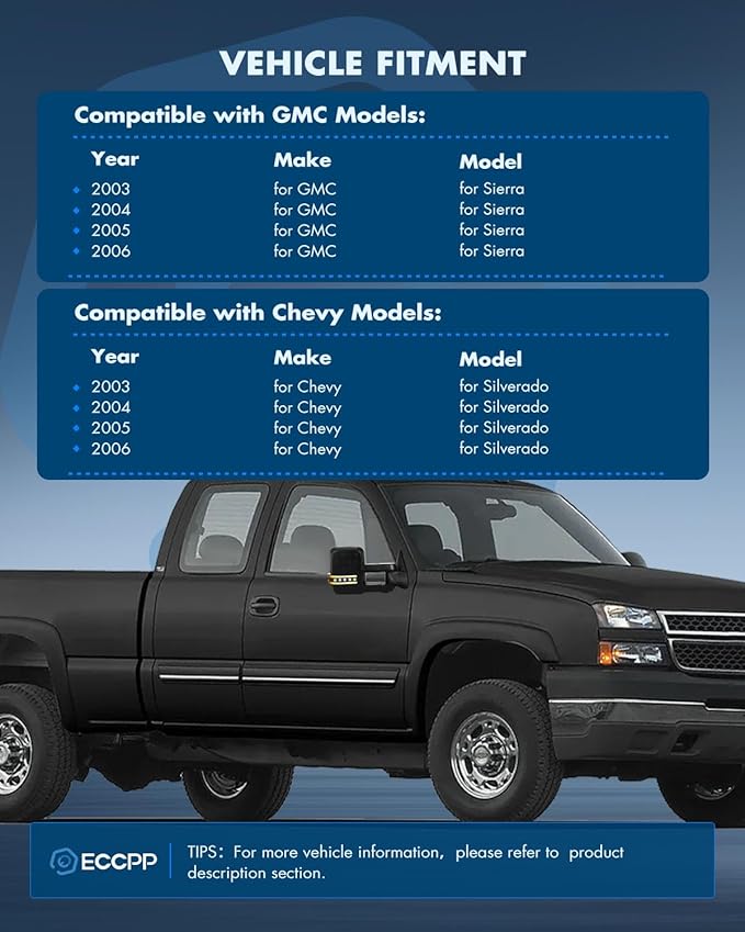 ECCPP Towing Mirrors Tow Mirrors Compatible With 2003-2006 For Chevy For Silverado 2003-2006 For GMC For Sierra Left Right Side With Power Heated Turn Signal Light Clearance light Black Texture