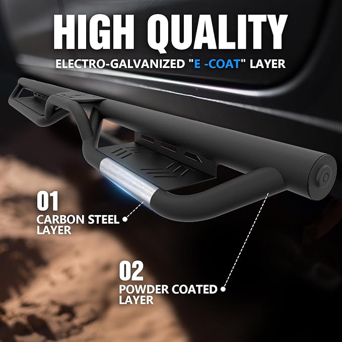 Running Boards Compatible with 2007-2018 Jeep Wrangler JK JKU Unlimited 4 Doors, Two Stairs Design Side Steps Heavy-Duty Steel Nerf Bars Bolt-on Step Plates Rock Sliders Rail, Black