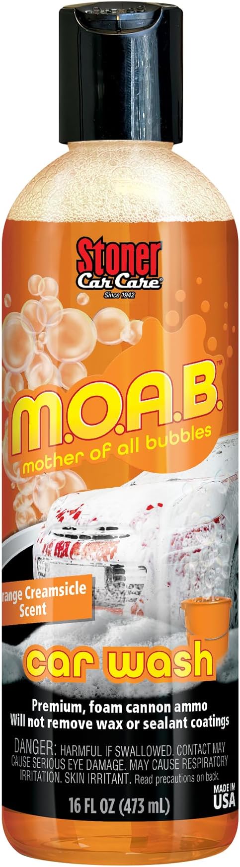 Stoner Car Care 91605 16-Ounce Mother of All Bubbles M.O.A.B. High Foaming Car Wash for Foam Cannons, Foam Guns, or Bucket Washes, Safe on Car Wax and Sealant Coatings, Creamsicle, Pack of 1