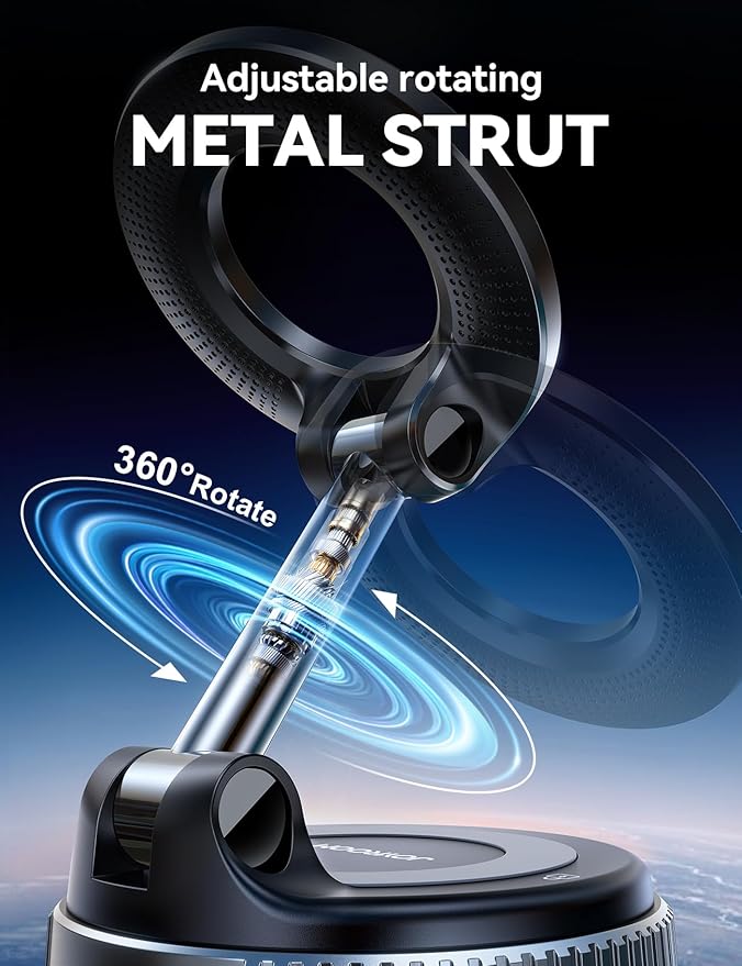 JOYROOM Magsafe Car Mount, Vacuum Car Phone Mount with Strong Magnet, 360° Metal Strut Suction Cup Phone Mount for iPhone 17 Pro Max/16 15 14 13 12 Series& Android Magsafe Case, Dark Blue