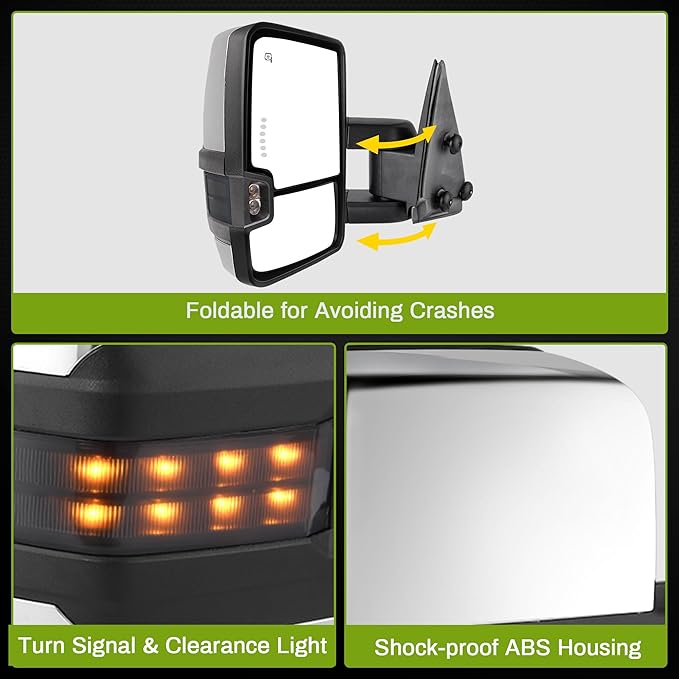 AUTOSAVER88 Towing Mirrors Compatible with 2003-2006 Silverado 1500 2500 3500 Tahoe Suburban Avalanche GMC Sierra Yukon Cadillac Escalade Power Heated LED Turn Signal Manual Telescoping Folding Chrome