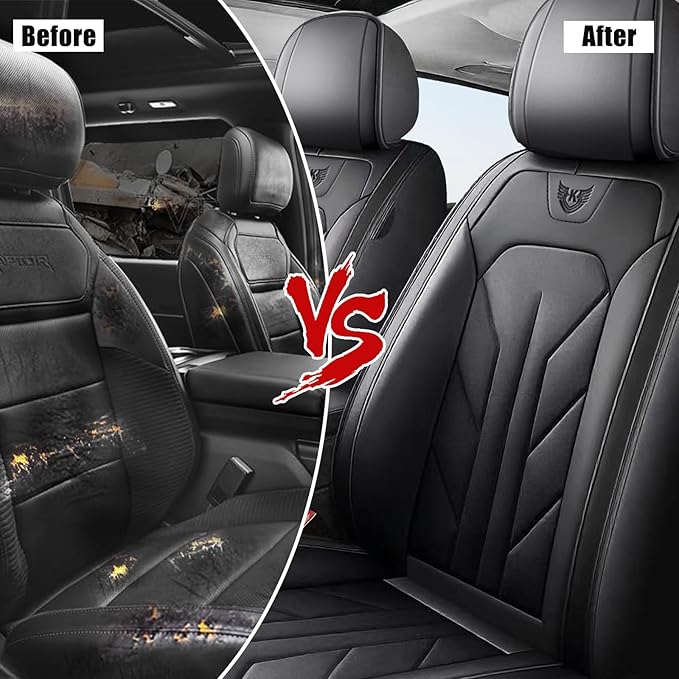 Car Seat Covers Front Seats Leather Car Seat Covers Durable Waterproof Luxury Universal Protective Interior Covers for SUV Pick-up Most Cars Trucks (Black)