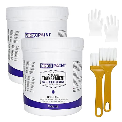 Transparent Waterproof Coating, BingoPaint Invisible Waterproof Agent Indoor & Outdoor Clear Sealant Water-Based Clear Sealant Roofs, Walls, Garden, Terraces，Shower, Window Sills，Concrete,70Oz