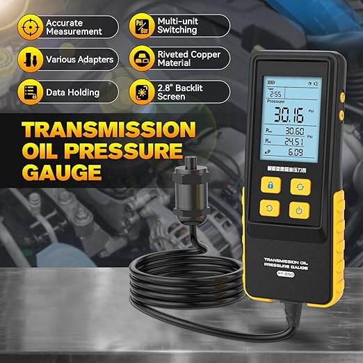 Transmission Oil Pressure Gauge 0-426 PSI 0-29bar 0-30kg/cm² Digital Transmission Oil Pressure Test Oil Pressure Test Kit with Test Hose & 11 Connectors
