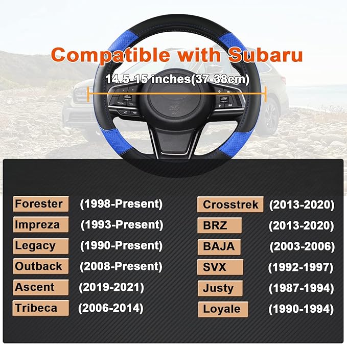 GIANT PANDA Customized Auto Steering Wheel Cover for Subaru Forester, Car Steering Wheel Cover for Subaru Outback and Crosstrek - Black+Blue