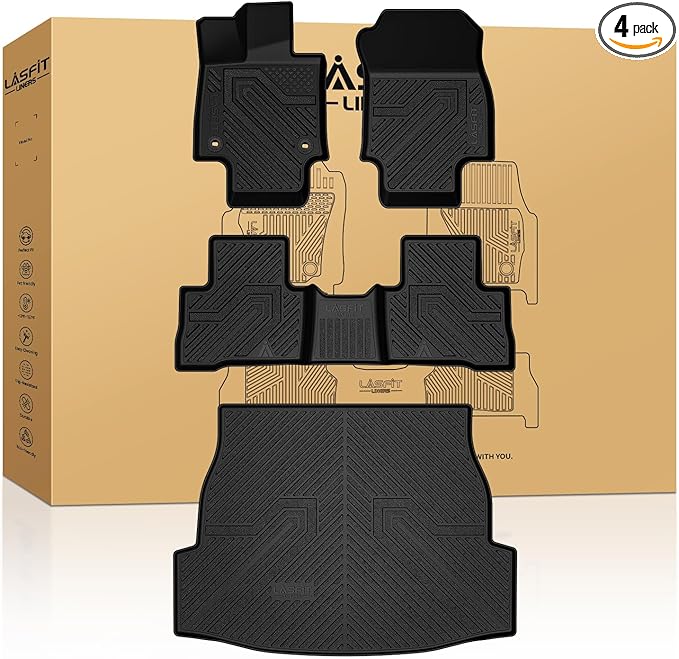 LASFIT Floor Mats&Trunk Mat Fit for Toyota RAV4 2019-2025 (Only Fit Hybrid) All Weather TPE Mats Custom Fit Floor Liner for Toyota RAV 4 1st and 2nd Row Full Set Car Mats and Cargo Liner, Black