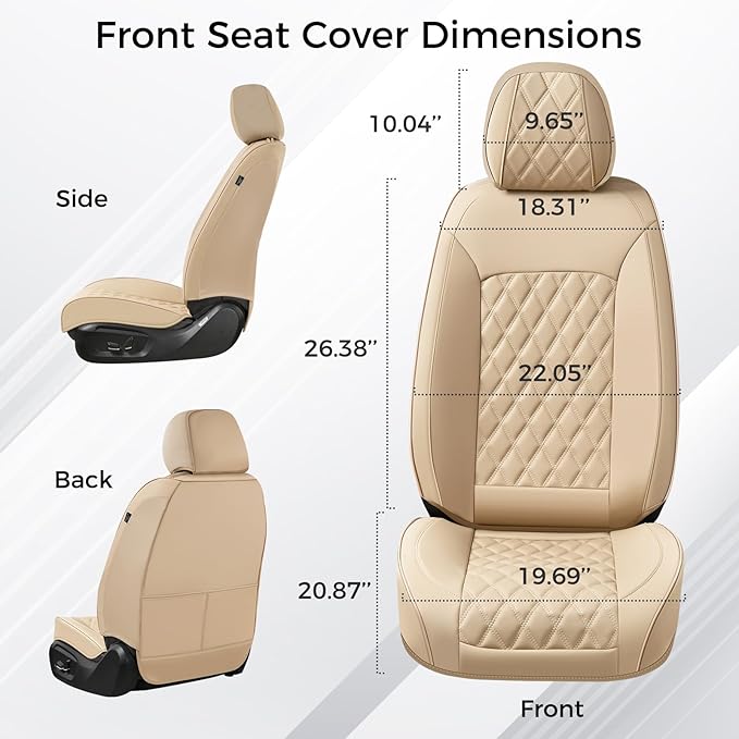 Huidasource Beige Front Seat Covers, Leather Car Seat Covers Front Seats, Driver Seat Cover Waterproof, Airbag Compatible, Universal Fit for Most Cars, Vans, Trucks, SUVs (Front Pair/Beige)