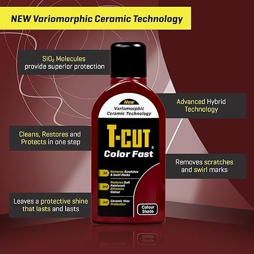 T-Cut Dark Red Scratch Remover Color Fast Paintwork Restorer Car Polish, 13 Colors Available, 17 Fl Oz