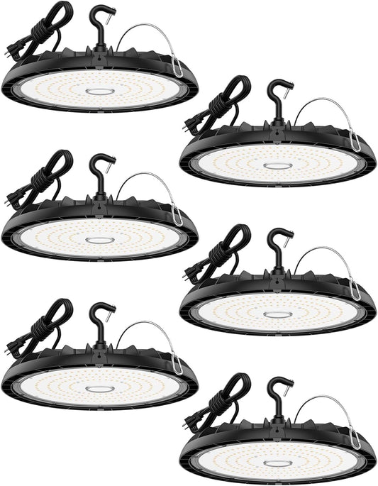 150W UFO LED High Bay Light 6-Pack 150LM/W 22,500LM High Bay Led Shop Lights 100-277V IP65 Waterproof Commercial Warehouse Lighting Fixture 5000K Daylight for Garage, Workshop, Factory, Gym
