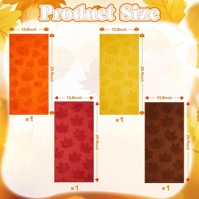 4 Pack 3D Fall Pumpkin Maple Leaf Jacquard Hand Towels for Bathroom Cotton Absorbent Fall Autumn Thanksgiving Orange Yellow Hand Towels for Holiday Decorative 14 X 30 inch
