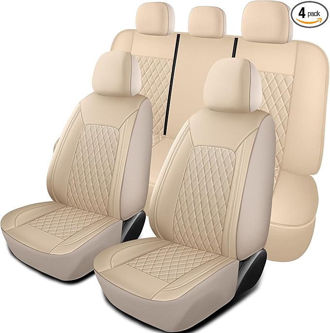 Seat Covers for Cars,Breathable and Waterproof Car Seat Covers,Premium Automotive Airbag Compatible Universal Fit for Cars Sedans SUVs Vans and Trucks(Full Seat,Beige,N1)