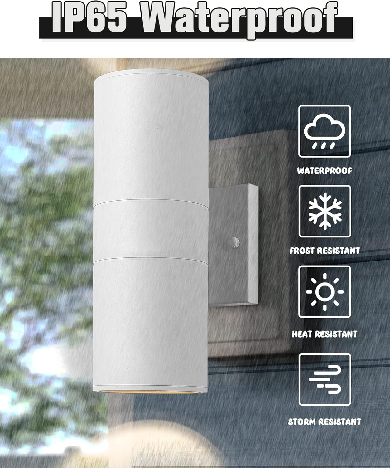 Ken & Ricky White Outdoor Wall Lights,Exterior Sconces Wall Lighting with Tempered Glass Cover,Cylinder Outside Light for House Porch Garage Front Door - 2 Pack