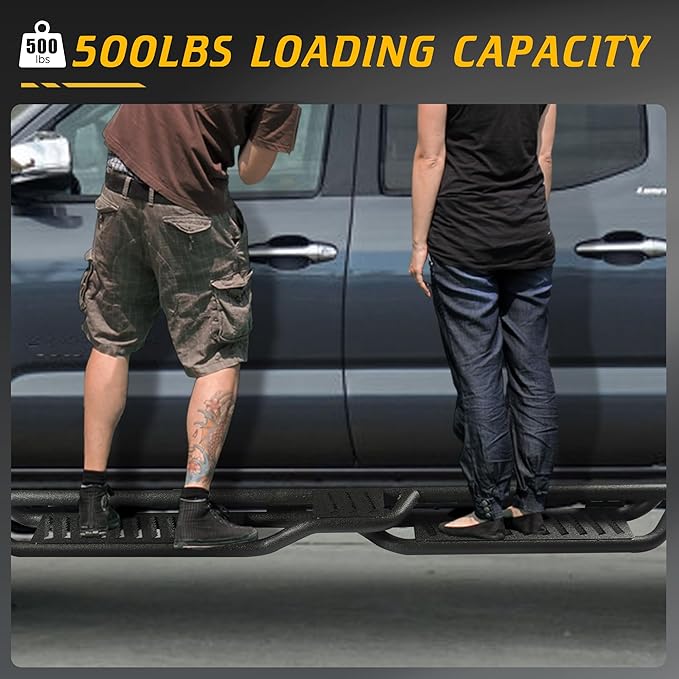 Running Boards Compatible with Toyota Tacoma 2005-2023 Double Cab Crew Cab, Two-Stairs Side Steps, 5 inch Wide Nerf Bars Step Bars
