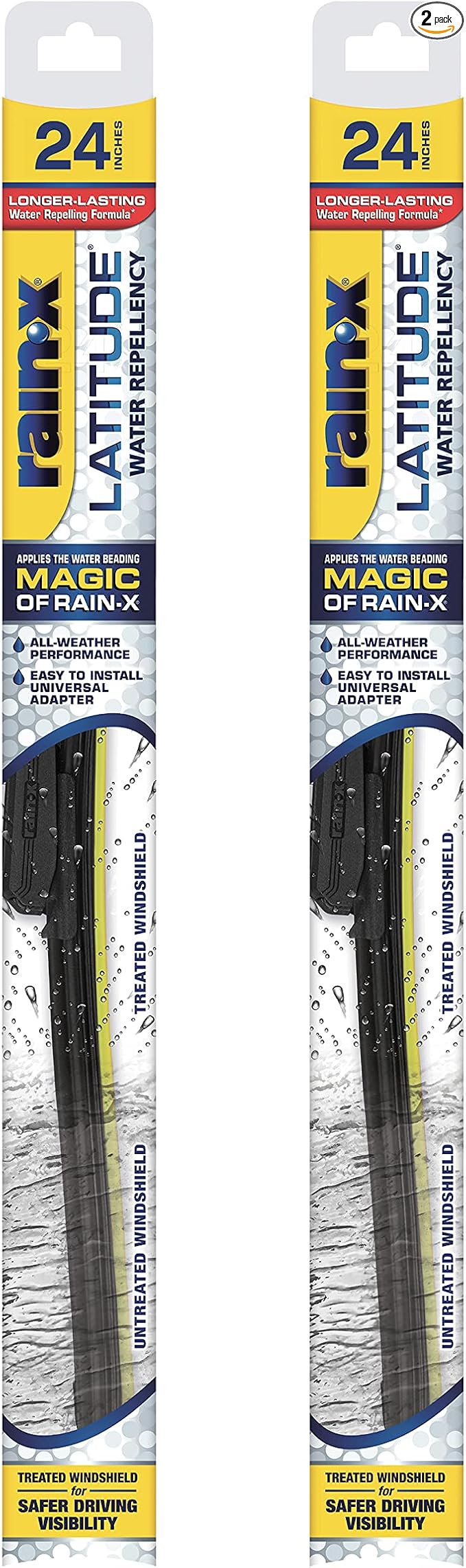 Rain-X 810205 Latitude 2-In-1 Water Repellent Wiper Blades, 24 Inch Windshield Wipers (Pack Of 2), Automotive Replacement Windshield Wiper Blades With Patented Rain-X Water Repellency Formula