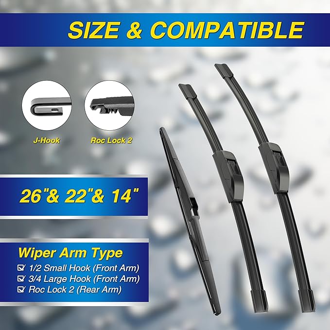 5 PLUS® Silicone Windshield Wipers Replacement for Lexus RX330 2004-2006,RX350 2007-2009,RX400h 2006-2008 Wiper Blades(Set of 3),Automotive Replacement Windshield Wiper Blades For My Car-26"/22"/14"