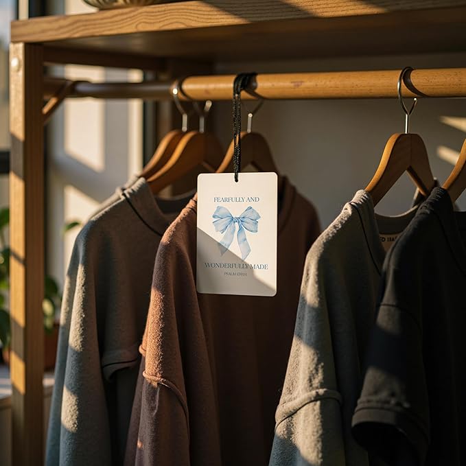 Blue Preppy Christian Car Air Freshener 4 Pcs, Coquette Blue Bow Inspirational Bible Verse Hanging Air Freshener for Cars Closet Drawer Books, Christian Girly Car Accessories for Women