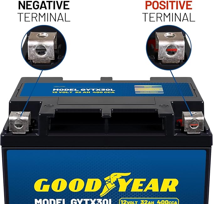 Goodyear GYTX30L - 12 Volt 32 AH, 400 CCA, Rechargeable High-Performance, Maintenance Free, SLA - AGM Battery for Motorcycle, ATV, UTV, Scooter, Snowmobile, Motorbike and more!