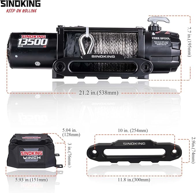 SINOKING 13500 lb Electric Winch for Jeep, Truck, SUV, Trailer Winch & Boat Winch – Heavy Duty Synthetic Rope 12V Winch, Waterproof Towing Winch with Wireless and Wired Remote