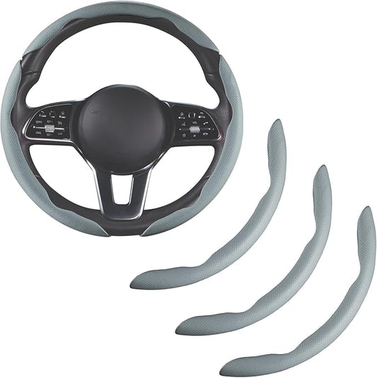Nappa Leather Car Steering Wheel Cover for Men Women, Ultra-Thin Non-Slip Breathable Microfibre, Universal for 14.5"-15" Steering Wheel - Gray