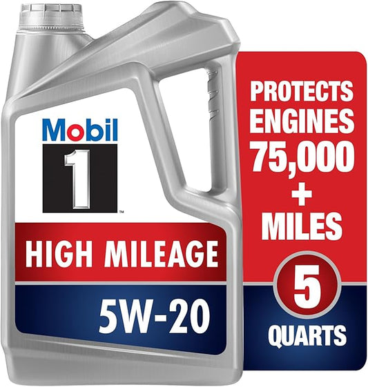 Mobil 1 High Mileage Full Synthetic Motor Oil 5W-20, 5 Quart