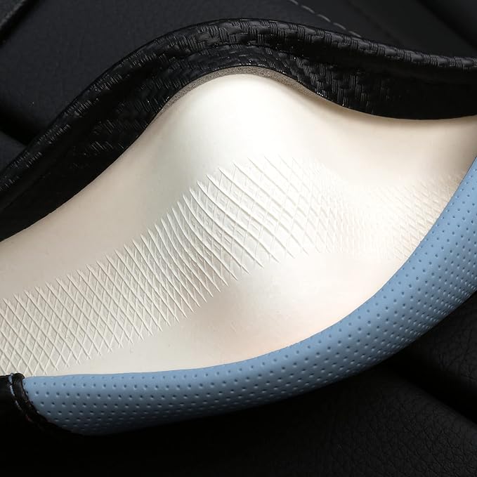 Car Steering Wheel Covers for Women Girl Padded Carbon Fiber PU Leather Cute Cartoon Auto Interior Accessories for Jeep, Truck, Universal, Anti Slip, Blue, Large Size 15.5-16"(39-41cm)