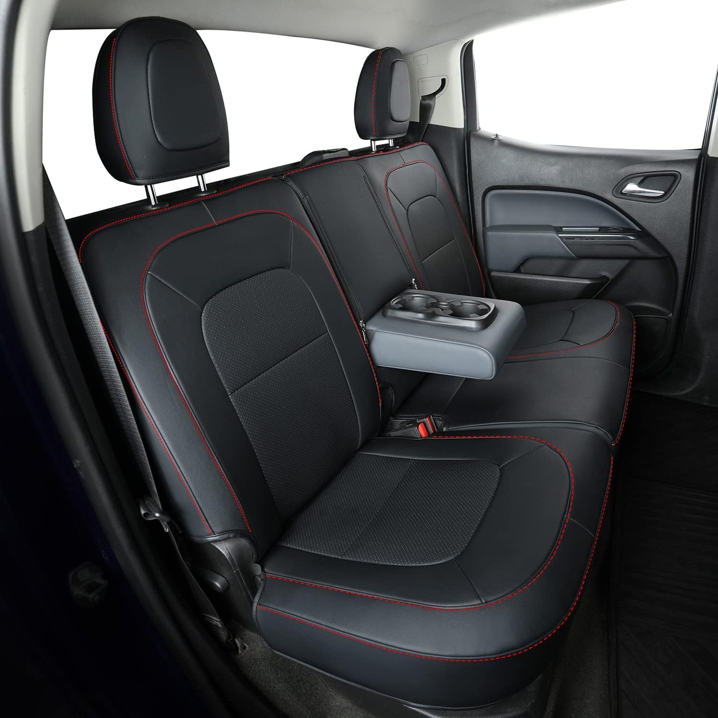 LUCKYMAN CLUB Chevy Colorado Seat Covers, fit for 2023 2024 2025 Colorado Crew Cab Z71 LT ZR2 Work Truck with Faux Leather (Black&Red)