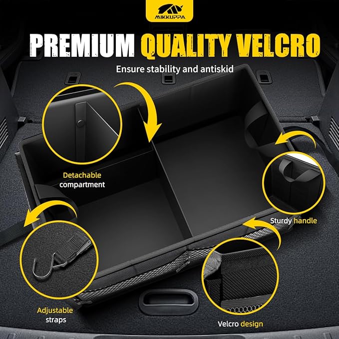 MIKKUPPA Car Trunk Organizer - 65L Collapsible Trunk Organizer with Lid, Sturdy Car Storage for SUV Auto Truck Van with Adjustable Straps and Non Slip Bottom (Black)