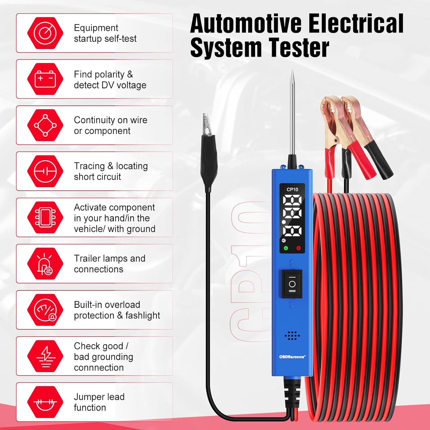 OBDResource Test Light Automotive, Power Circuit Probe Tester, 12V - 24V Car Fuse Tester with Test Light & LCD Display, Automotive Short Circuit Located and Component Activated, Overload Protection