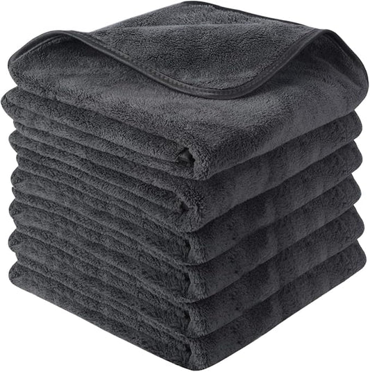 SINLAND Microfiber Car Drying Towels Ultra Absorbent,No Streaks,Scratches, or Water Spots,Wash Cleaning Auto Detailing Towels 380gsm 16inch x 24inch 6 Pack Grey