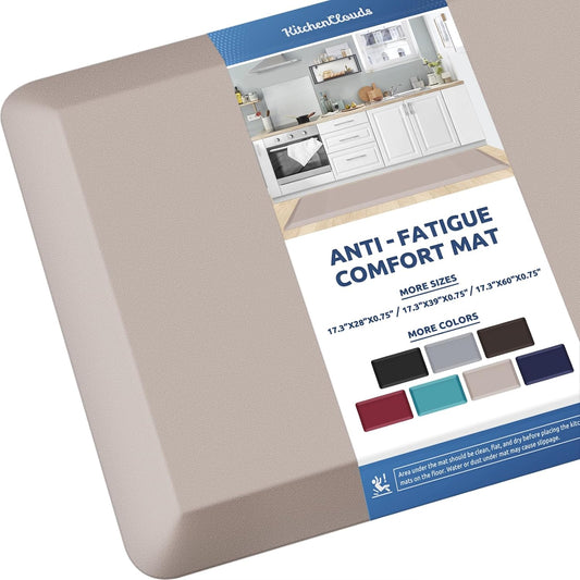 KitchenClouds Kitchen Mat Cushioned Anti Fatigue Kitchen Rug 0.8inch Waterproof Non Slip Kitchen Rugs and Mats Standing Desk Mat Comfort Floor Mats for Kitchen Sink Office (17.3"x60",Khaki)