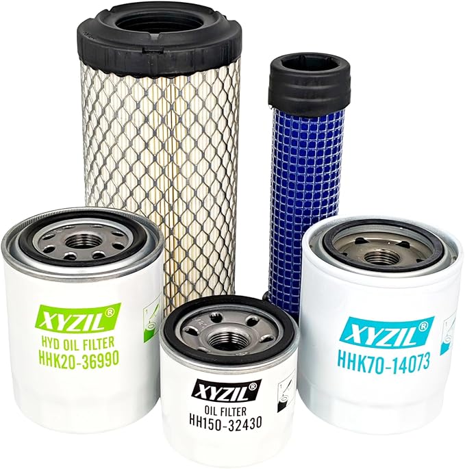 Maintenance Filter Kit 77700-01818 Compatible with Kubota RTV500 (S/N 19024) Utility Vehicle 3A111-19130 59800-26110 HH150-32430 HHK71-14080 HHK70-14073 Outer Inner Air Engine Oil Hydraulic HST