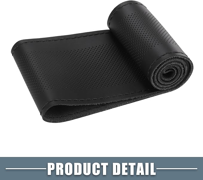Car Hand Sewn DIY Steering Wheel Cover Breathable Comfortable 32-35cm Stitch on Wrap Cover Microfiber Leather Black Stitches