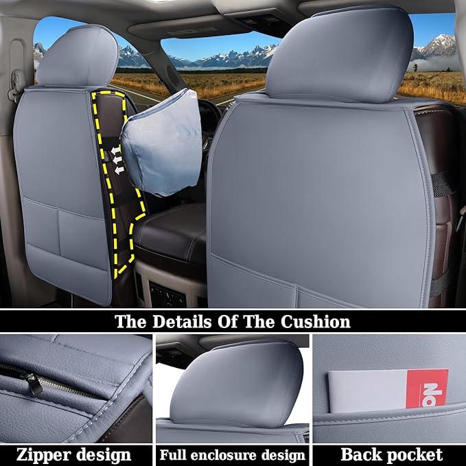 Coverado Car Seat Covers Full Set, Waterproof RAM 1500 Seat Cover Compatible with 2002-2025 RAM 1500 2500 3500 Crew Double Mega Quad Cab with Flat Bench, Gray