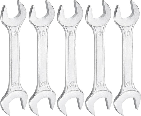 HARFINGTON 5pcs Double Open End Wrench 19mm x 22mm Metric 15 Degree Offset Angle Small Flat Head Wrench Galvanizing Open Ended Spanner for Automotive Repair Furniture Assembly
