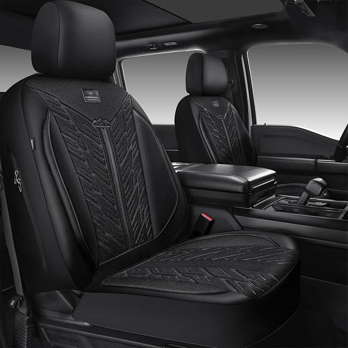 CAR PASS Leather Oxford Car Seat Covers Full Set,Waterproof Seat Cover for Truck,All Weather Non-Slip Durable Universal Fit for Extra Large Truck Car SUV Sedan Van Automotive,Black 3D Tyre Embossed