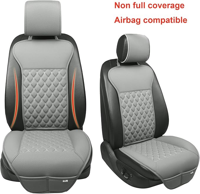 Black Panther 1 Pair Luxury Car Seat Covers Protectors, Universal Anti-Slip Driver Seat Cover with Partial Backrest Coverage (Middle Part Only), Diamond Pattern, Compatible with 95% Cars (Grey)