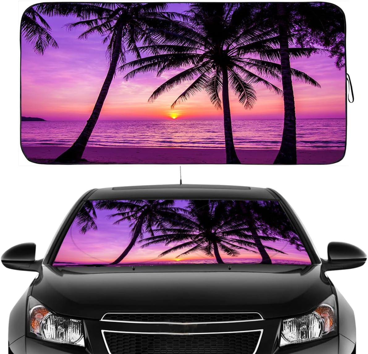 Gven Windshield Sun Shade, 2025 Foldable Purple Sunset Vehicle Windshield Protecion Heat Reduction Front Windshield Sun Shade Blocks UV Rays for Car Pickup Truck SUV (Sunset Purple, S)