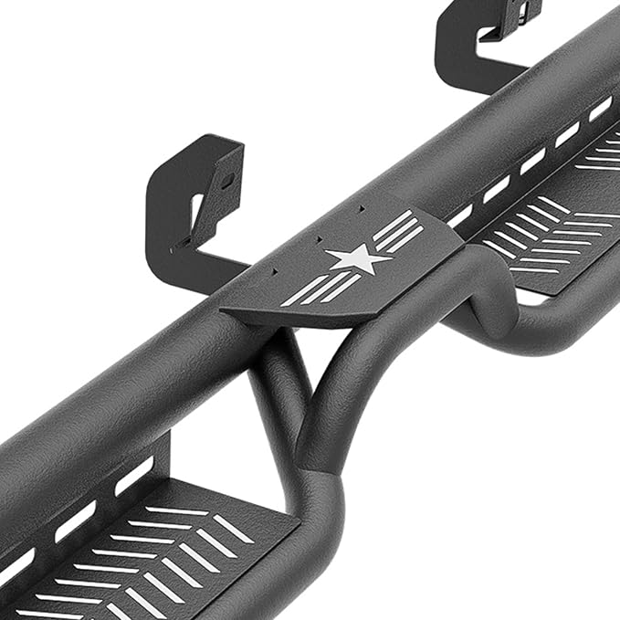 Crew Cab Running Boards Side Steps Compatible with 2009-2014 Ford F150 F-150 SuperCrew Cab Super Duty, Two Stairs Design Side Rail Nerf Bar Rock Sliders (4 Full Size Doors, Star Logo)